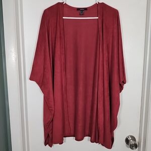 FOREVER 21 Womens Faux Suede Burnt Red Kimono Tunic Open Top Batwing Cardigan